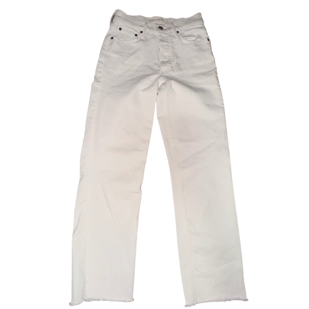 Denim Forum The Arlo High Rise Straight 24 White Raw Hem Jeans Minimalist Chic
